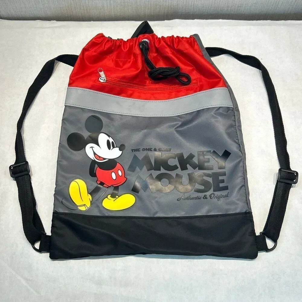 Disney Parks Mickey Mouse Cinch Drawstring Bag Backpack WDW Disneyland Red Black